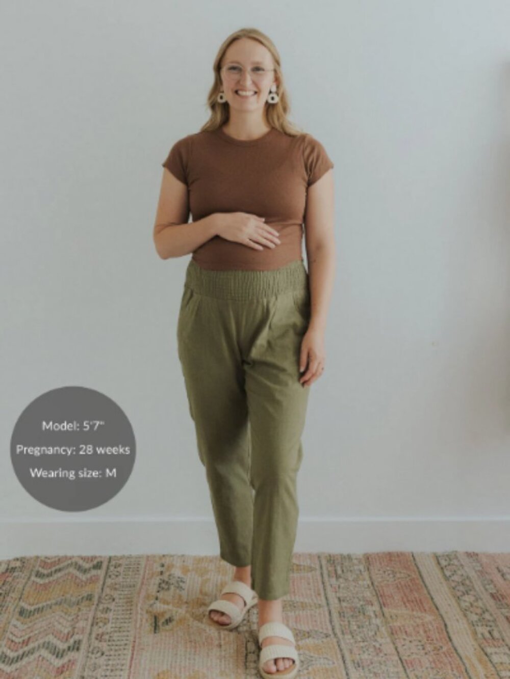 Emme Everyday Transitional Maternity Smocked Linen Pant - 1XL (16) Olive